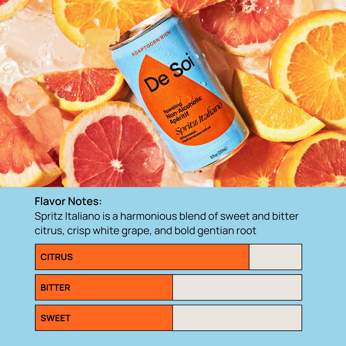 De Soi Spritz Italiano Non-Alcoholic Aperitif by Katy Perry - Sparkling Adaptogen Beverage with L-theanine, Lion's Mane, Reishi Mushroom | Non-Alcoholic, Vegan & Gluten-Free | 4-PACK (8 Fl Oz Cans)