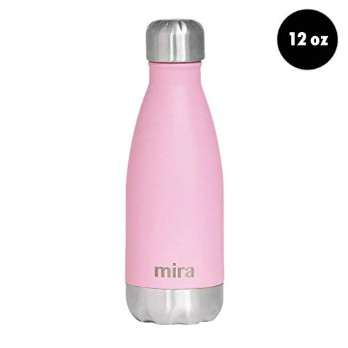 MIRA 12 oz Stainless Steel Vacuum Insulated Water Bottle - Double Walled Cola Shape Thermos - 24 Hours Cold, 12 Hours Hot - Reusable Metal Water Bottle - Kids Leak-Proof Sports Flask - Rose Pink