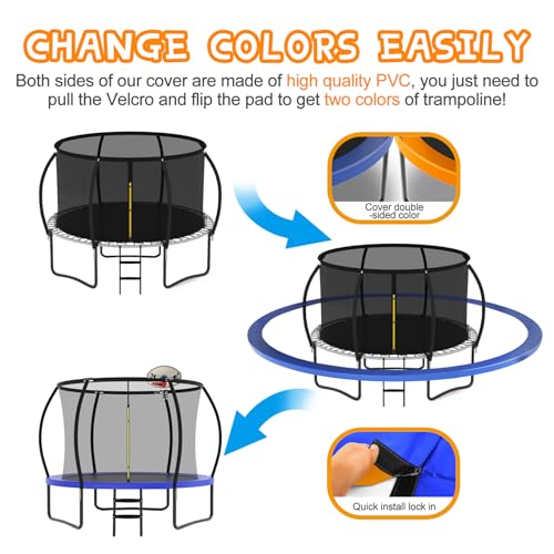 Trampoline 8FT 10FT 12FT 14FT 16FT Trampoline Outdoor with Basketball Hoop, Ladder, Rebounder Trampoline for Kids Adults with Enclosure Net, Heavy Duty Trampoline for Backyards