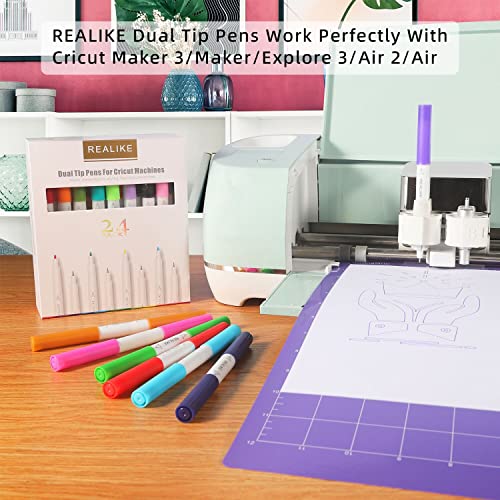 REALIKE Dual Tip Pens for Cricut Maker 3/Maker/Explore 3/Air 2/Air, Dual Tip Marker Pens Set of 24 Pack Fine Point Pen Writing Drawing Accessories for Cricut Machine (0.4 Tip & 1.0 Tip)