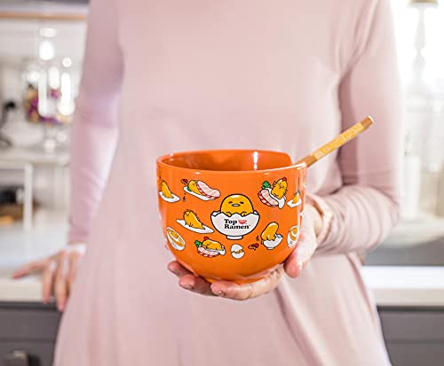 Silver Buffalo Sanrio Gudetama x Nissin Top Ramen Japanese Ceramic Dinnerware Set | Includes 20-Ounce Ramen Noodle Bowl and Wooden Chopsticks