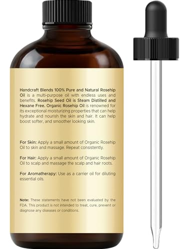 Handcraft Blends Organic Rosehip Oil - 4 Fl Oz - 100% Pure and Natural - Premium Grade Oil for Face, Skin and Hair - Protect and Nourish - Carrier Oil