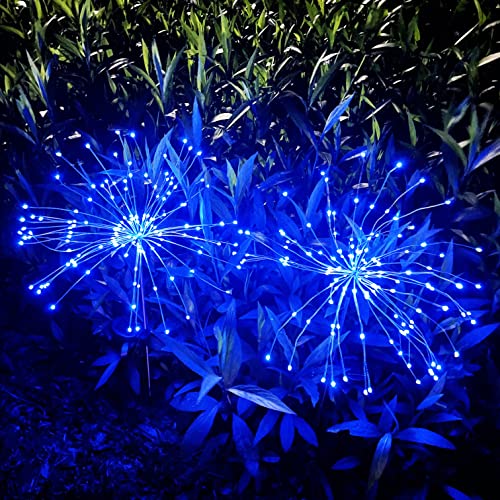 JJGoo Solar Garden Lights Solar Firework Lights, 2 Pack 120 LEDs 2 Lighting Modes Solar Lights Outdoor Waterproof for Garden Patio Walkway Pathway Party Wedding Christmas Decorative - Purple