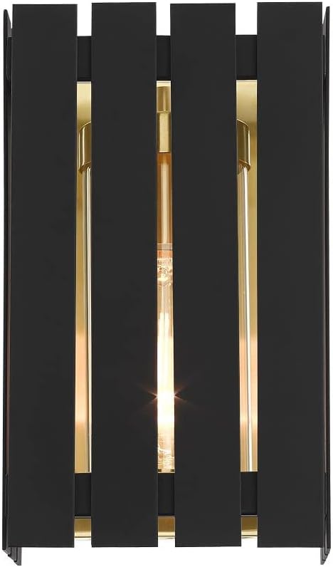Livex Lighting 1 Light Black Outdoor Wall Lantern, Brass