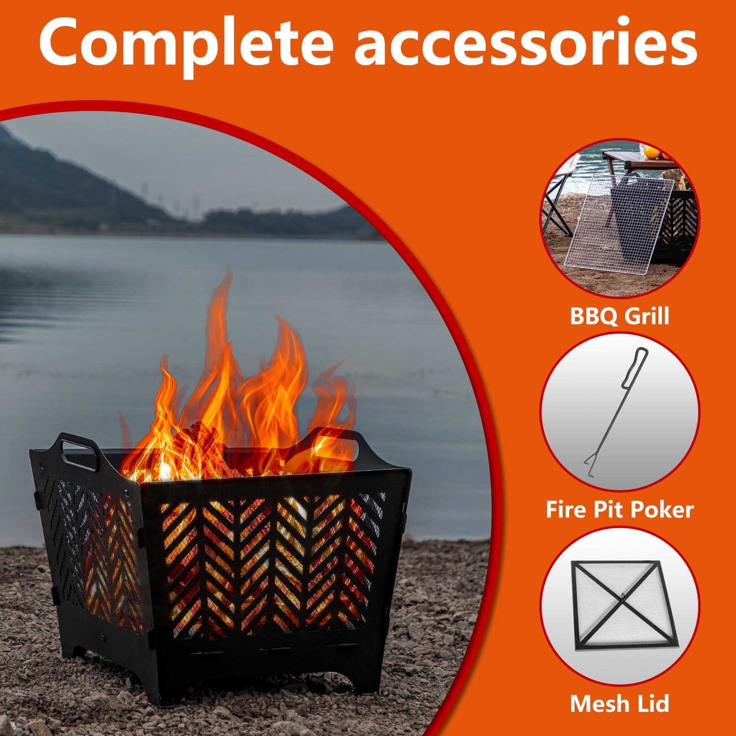 20 inch Fire Pits for Outside with Grill & Storage Bag,Portable Fire Pit,Wood Burning Fire Pit with Poker & Spark Screen, Firepit for Outdoor, Patio, Yard, Garden, Camping