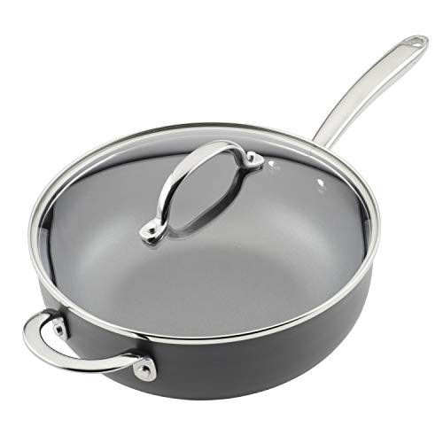 Rachael Ray 80088 Professional Hard Anodized Nonstick Sauce Pan/Saucepan/Saucier with Helper Handle and Lid, 4 Quart - Gray