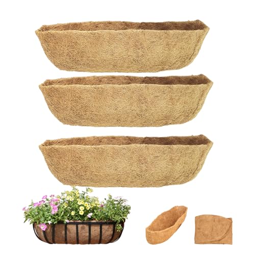 3 Pack Natural Coconut Coir Fiber Trough Coco Liners - Premium Quality Material for Wall & Window Planters, Garden Baskets, Fence Flowers (3, 24in)