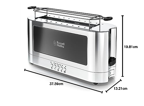 Russell Hobbs TRL9300GYR 2-Slice Glass Accent Long Toaster, Silver & Stainless Steel