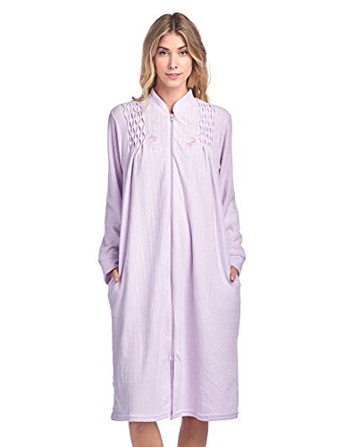 Casual Nights Women's Zipper Front Jacquard Terry Fleece Robe Duster