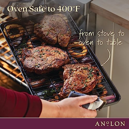 Anolon Advanced Home Hard Anodized Nonstick Deep Square Grill/Griddle Pan with Pour Spouts, 11 Inch, Onyx