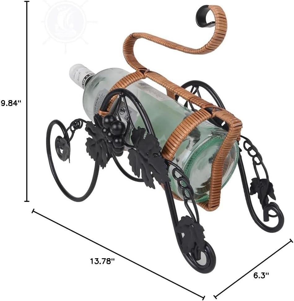 Old Modern Handicrafts On The Vine Embellished Metal Carriage Wine Holder, Black