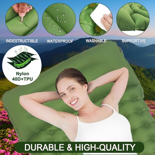 Sleeping Pad Ultralight Inflatable Camping Sleeping Pad with Pillow,Built-in Foot Pump,Lightweight Camping Mattress,Thick 4