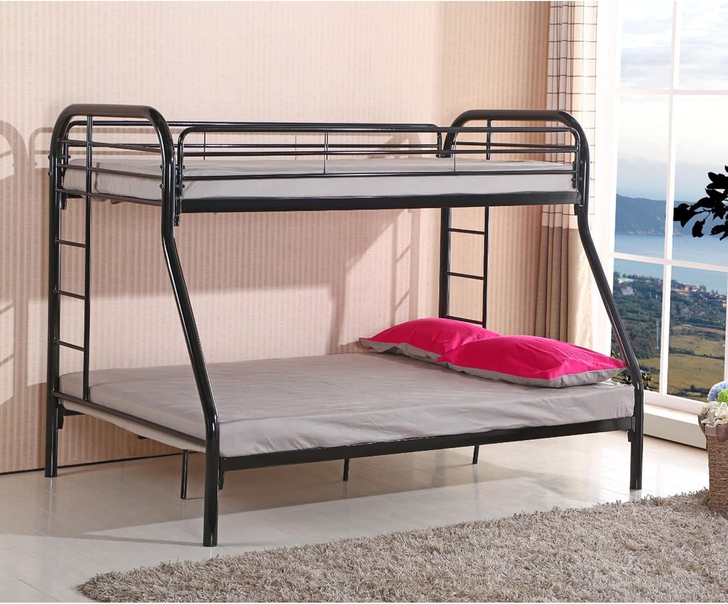 Better Home Products Oasis Twin Over Full Metal Bunk Bed in Black