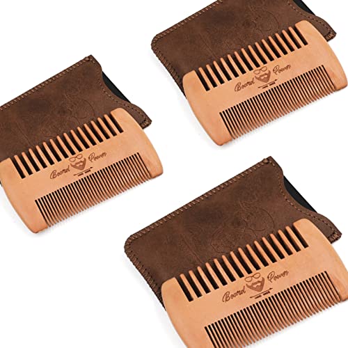 Sandalwood Beard Comb with Case for Men Beard, Fine & Coarse Teeth, Men's Wooden Pocket Comb for Beards & Mustaches & Hair,Brown Skull Design