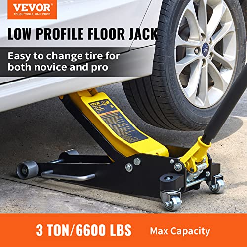 VEVOR 3 Ton Low Profile, Heavy-Duty Steel Racing Floor Jack with Dual Pistons Quick Lift Pump, Lifting Range 3.35