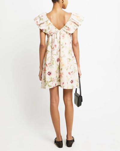 Women Boho Floral Mini Dress Bow Knot Short Puff Sleeve A-line Short Dress Party Beach Vacation Sundress