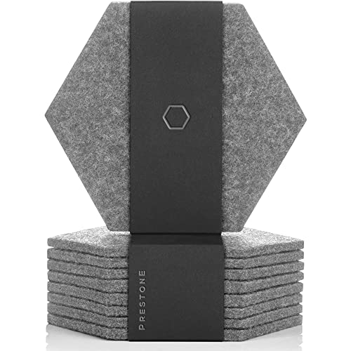 Coasters for Drinks Set of 9, Absorbent Felt Coasters with Double Holder and Unique Phone Coaster, Premium Package, Perfect Housewarming Gift, Protects Furniture (Hexagon, Gray)