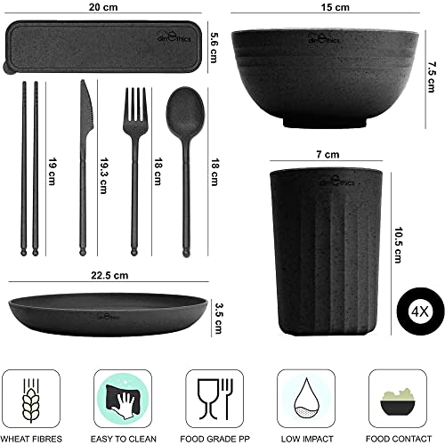 Wheat Straw Dinnerware Sets For 4 - Elder Kids Plates And Bowls Sets - Microwave Safe Dinnerware - Unbreakable Dinnerware Replace Plastic Dinnerware Set - Camping Dishes Set for 4 RV dishes