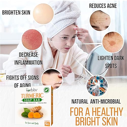 Natural Turmeric Soap Bar for Face & Body – Turmeric Skin Brightening Soap for Dark Spots, Intimate Areas, Underarms – Turmeric Face Wash Reduces Acne, Fades Scars & Cleanses Skin – 5oz Made in USA…