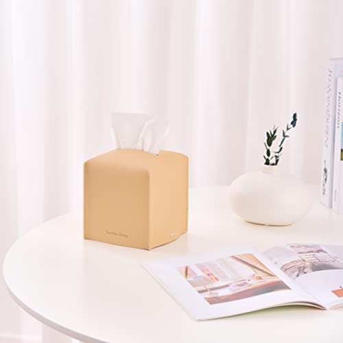 Non-Falling Tissue Box Cover - Premium PU Faux Leather Kleenex Holder - 5