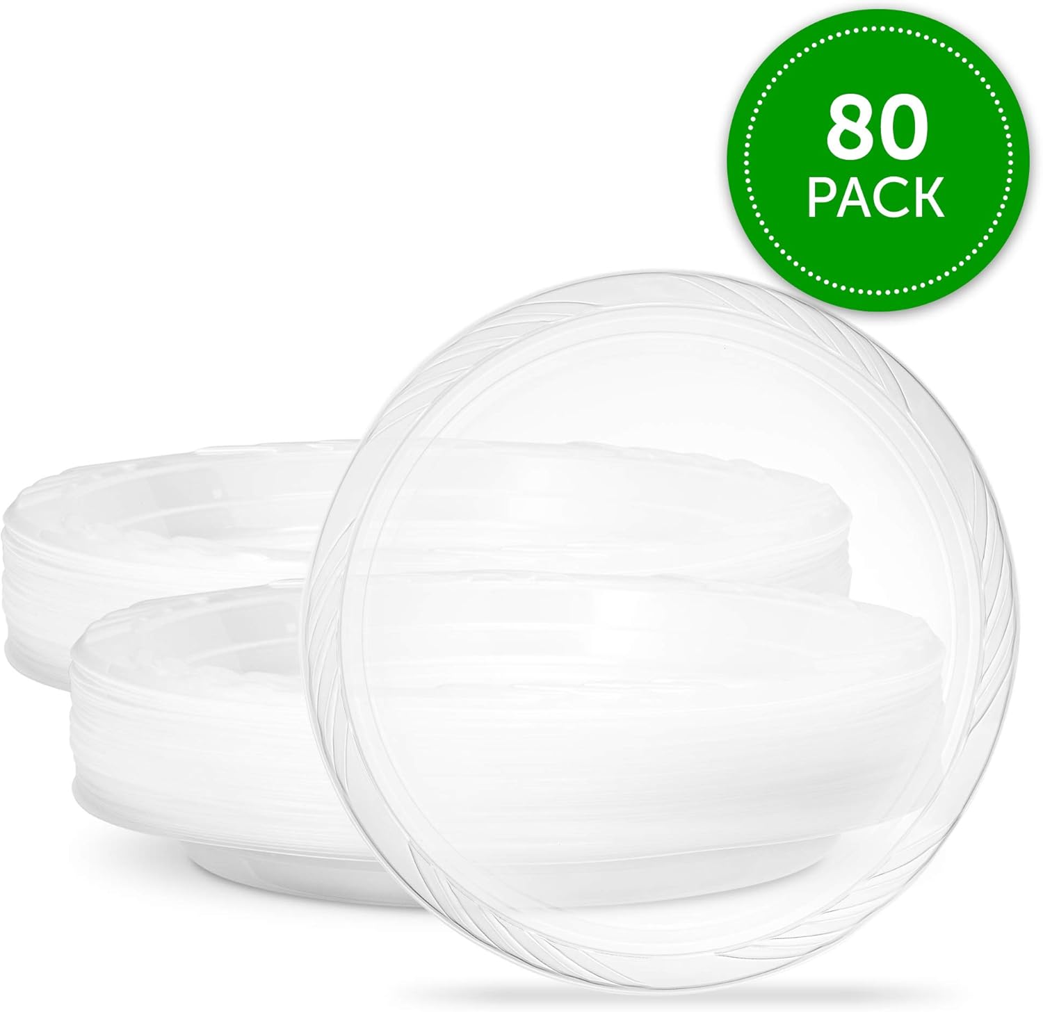 PLASTICPRO 10'' inch Premium Crystal Clear Disposable Plastic Dinnerware Party Plate Pack of 80