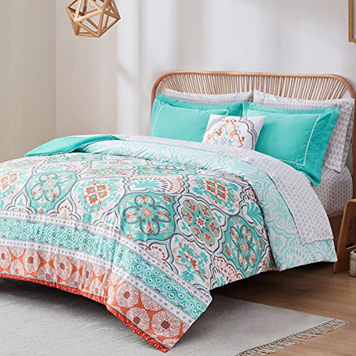Degrees of Comfort Blue Twin XL Complete Comforter Sets, Boho Mandala Bed in A Bag,Microfiber Bedding Set with Side Pockets, Matching Decorative Pillow, 6 Piece Navy