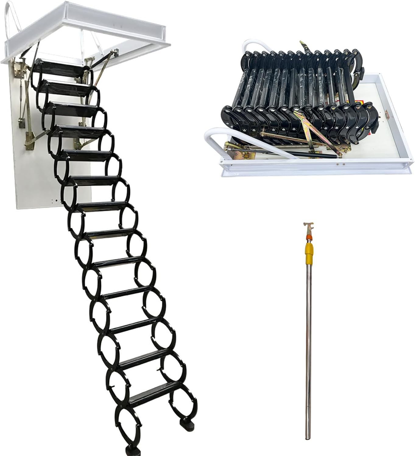 TECHTONGDA Attic Loft Ladder Stairs, 10.5 Ft Attic Stairs Pull Down Attic Ceiling Ladder, 13 Steps Folding Stairs Loft Ladder, Al-Mg Alloy, 31.5'' x 39.4'' Opening Size, 660lbs Capacity, Black