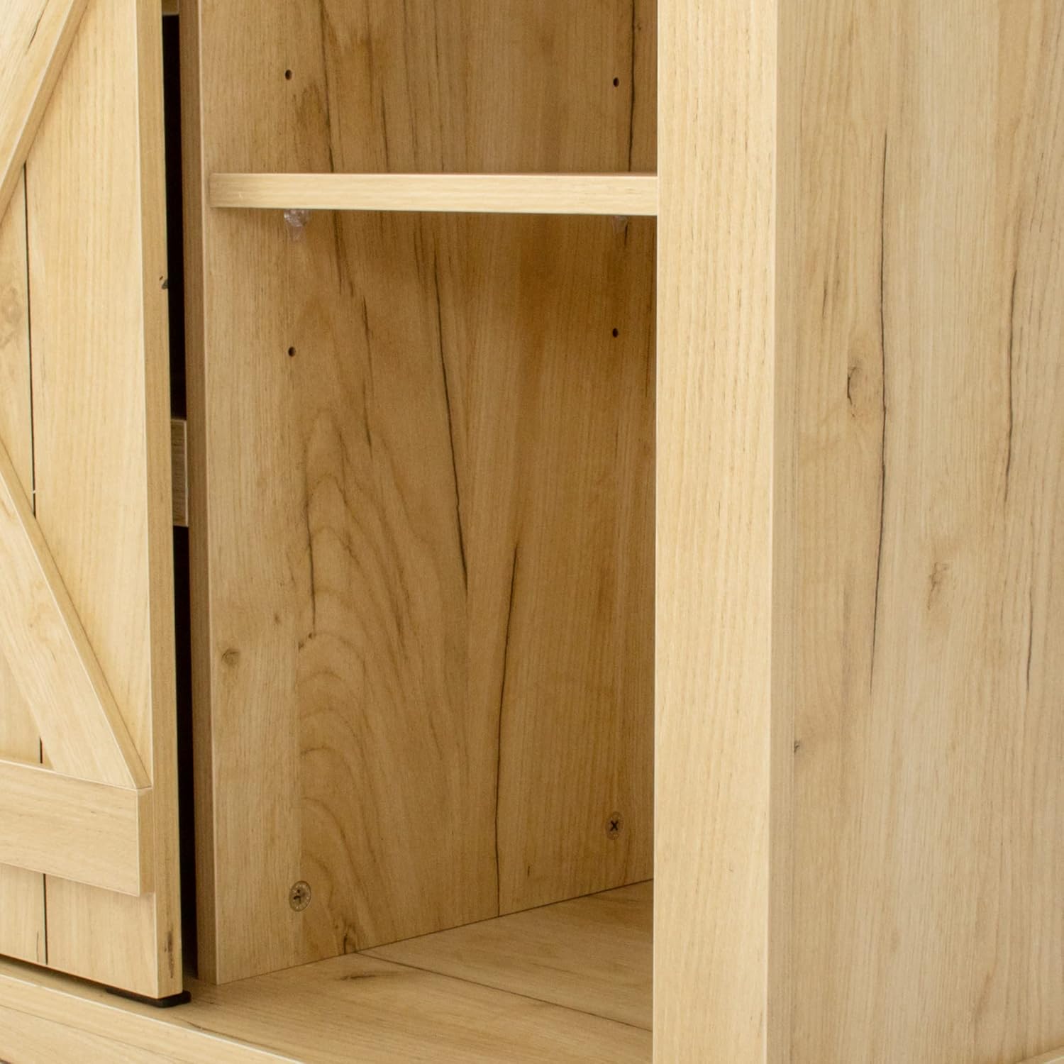 Farmhouse Sliding Barn Door TV Stand for TV up to 60 Inch Flat Screen Media Console Table Storage Cabinet Wood Entertainment Center Sturdy Ranch Rustic Style, Light Brown