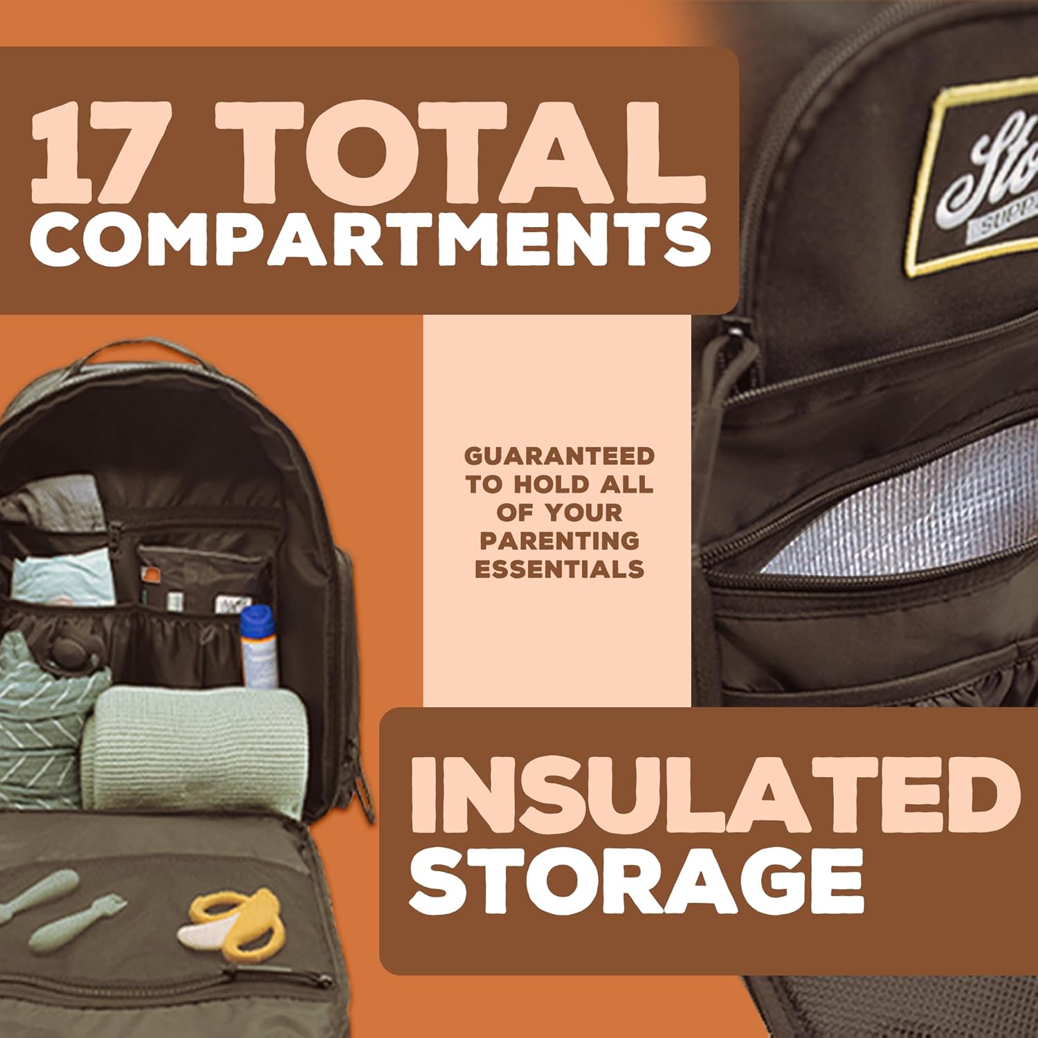 Stork Supply Baby Diaper Backpack - Military-Grade, Tactical Diaper Bag Backpack and Changing Mat, Baby Diaper Travel Bag for Dads & Moms, Large, Black