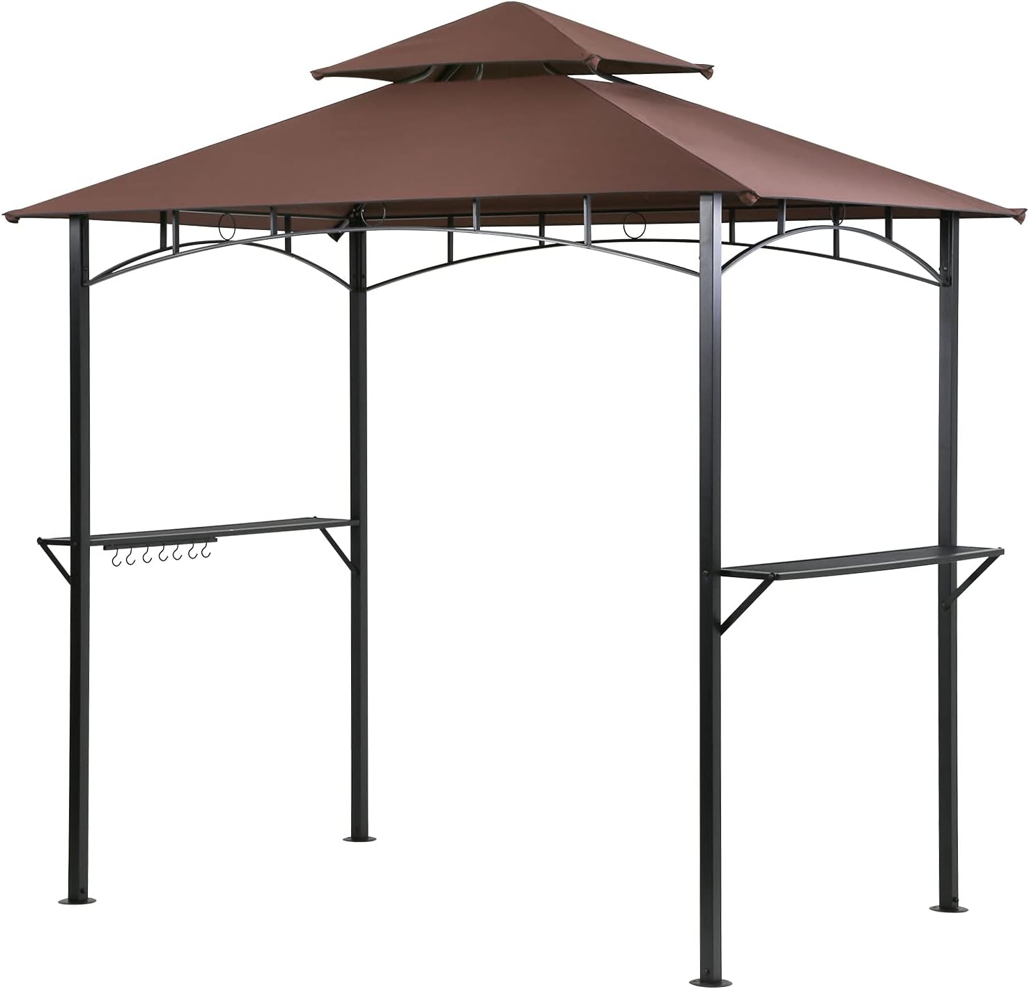 8'x 5' Grill Gazebo Grill Canopy Double Tiered BBQ Gazebo Outdoor BBQ Canopy,Brown