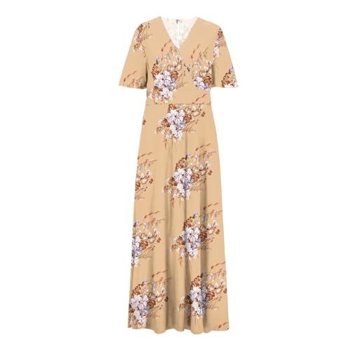 Plus Size Summer Dresses for Women Floral Wrap V Neck Wedding Guest Dress Maxi Slit Flowy A Line Beach Party Sundress