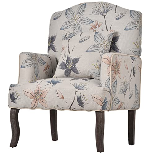 Old-Fashioned Style with Linen Fabric Tufted Armchair with Pillow Accent Chair for Living Room Bedroom (Brown)