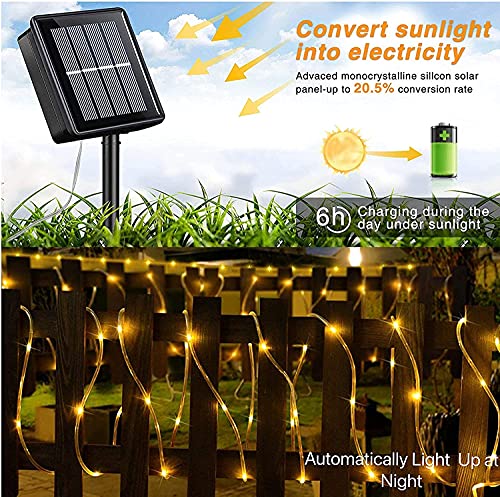 QITONG 2 Pack Purple Solar Rope Lights Outdoor Waterproof, Each 33ft 100 LED Solar String Lights, 8 Modes Clear PVC Tube Fairy Lights for Fence,Gazebo,Yard,Walkway,Path,Garden Decor