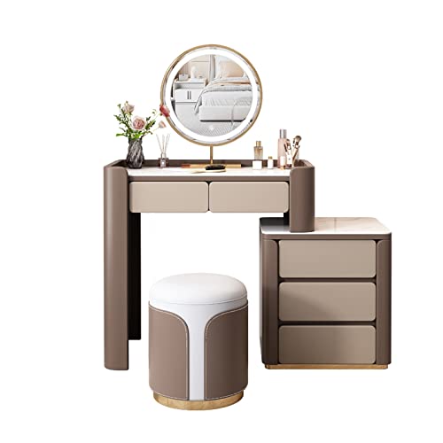 Vanity Table Luxury Vanity Set with Drawers Wood Dresser Bedroom Small Apartment Makeup Mirror Storage Cabinet Dresser Table with Drawer Side Cabinet Makeup Stool Dresser Dressing Table(120cm)