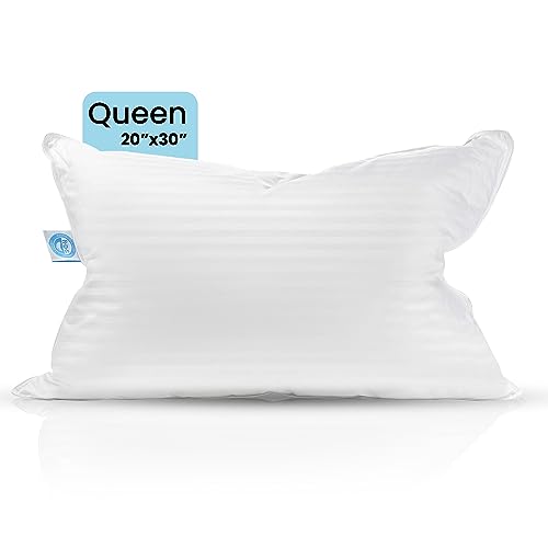 Balanced Dream Firm Pillow, King Size 20x36 Inch Medium Support Goose Feather Down Pillows, 100% Cotton Shell, King Pillow Set of 2