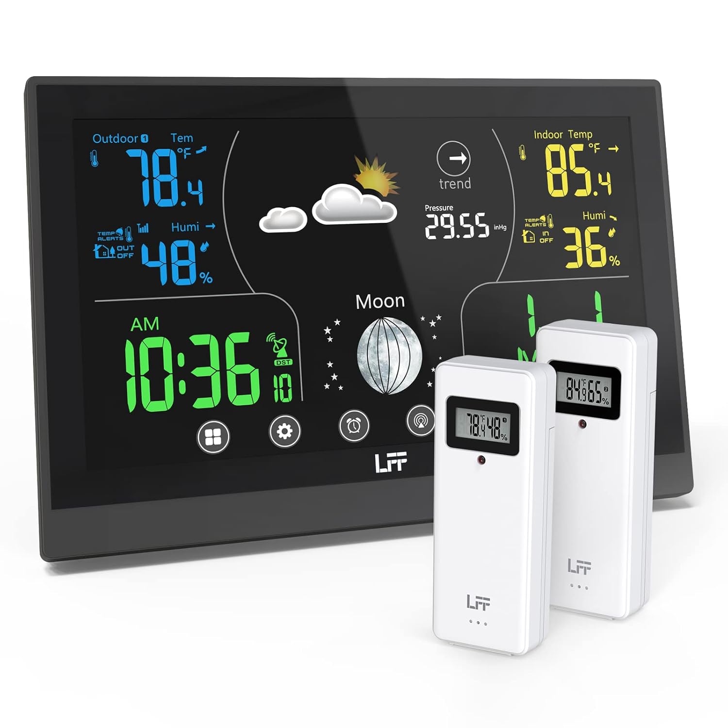 Weather Station with 2 Sensors, Weather Stations Wireless Indoor Outdoor Thermometer Wireless Color Display Digital Weather Station, Weather Thermometer Forecast Station with Atomic Clock
