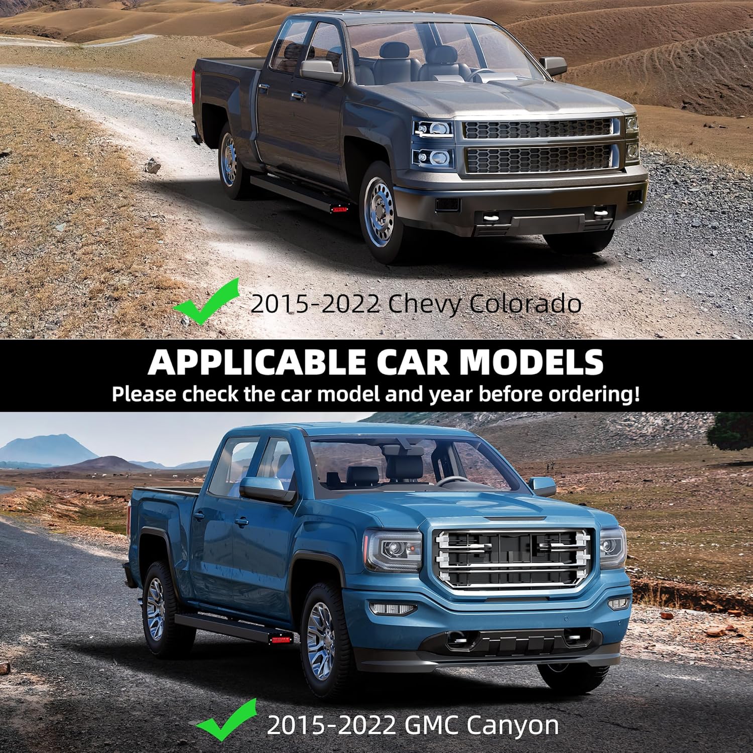 Running Boards [6.5 Inches] Compatible with 2015-2024 Chevy Colorado/GMC Canyon Crew Cab(4 Full-Size Doors) Aluminum Side Steps Nerf Bars