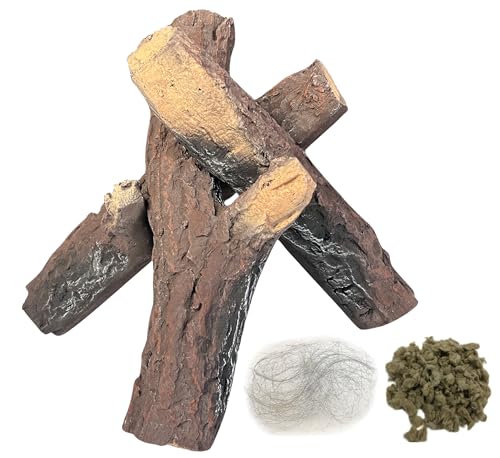 Gas Fireplace Logs, 3 Pack Ceramic Logs for Fireplace and Fire Pit, Realistic Fake Fireplace Logs, Ceramic, Ventless, Vented, Gas Inserts, Decorative, for Outdoor Fireplaces and Fire Pits