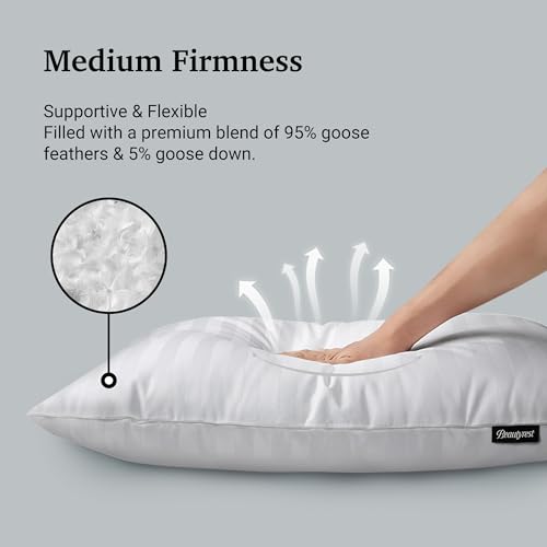 Beautyrest Hotel Collection Fluffy Luxury Goose Feathers Medium Firm Hypoallergenic Pillow, 500 Thread Count US Grown Cotton Cover (20x36”), King (Pack of 2), White 2