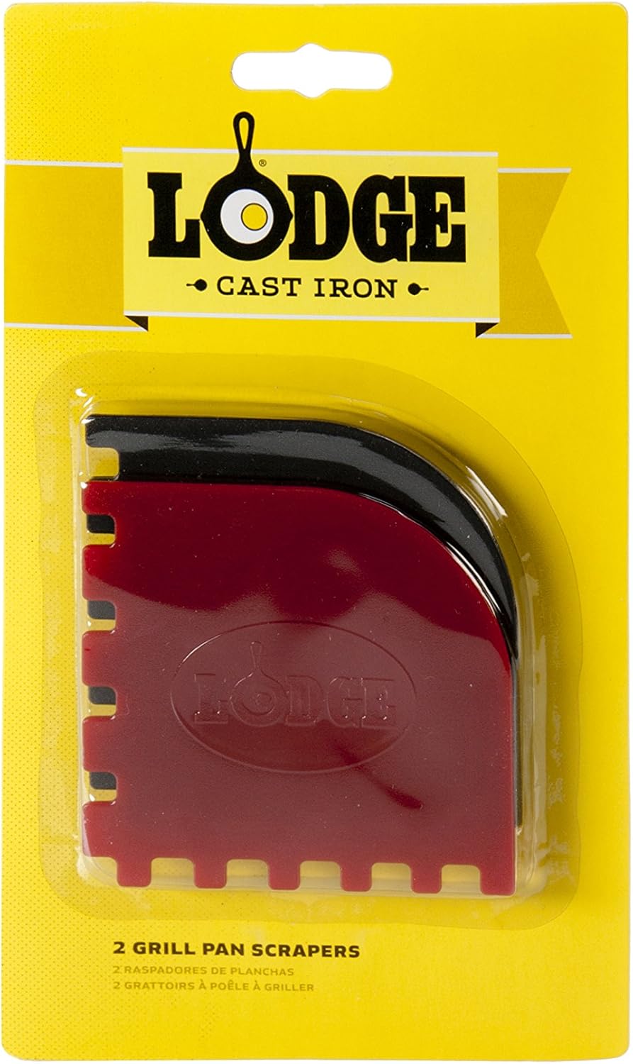 Lodge L8SGP3 Pre-Seasoned Cast-Iron Square Grill Pan and Grill Pan Scraper Bundle