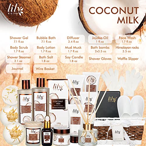 18Pcs Bath Spa Gift Baskets Set For Women Bath and Body Gift Basket Works For Women and Men Spa Kit Coconut Spa Gifts Set for Birthday Skin Self Care Spa Bath Set for Christmas Mothers Day