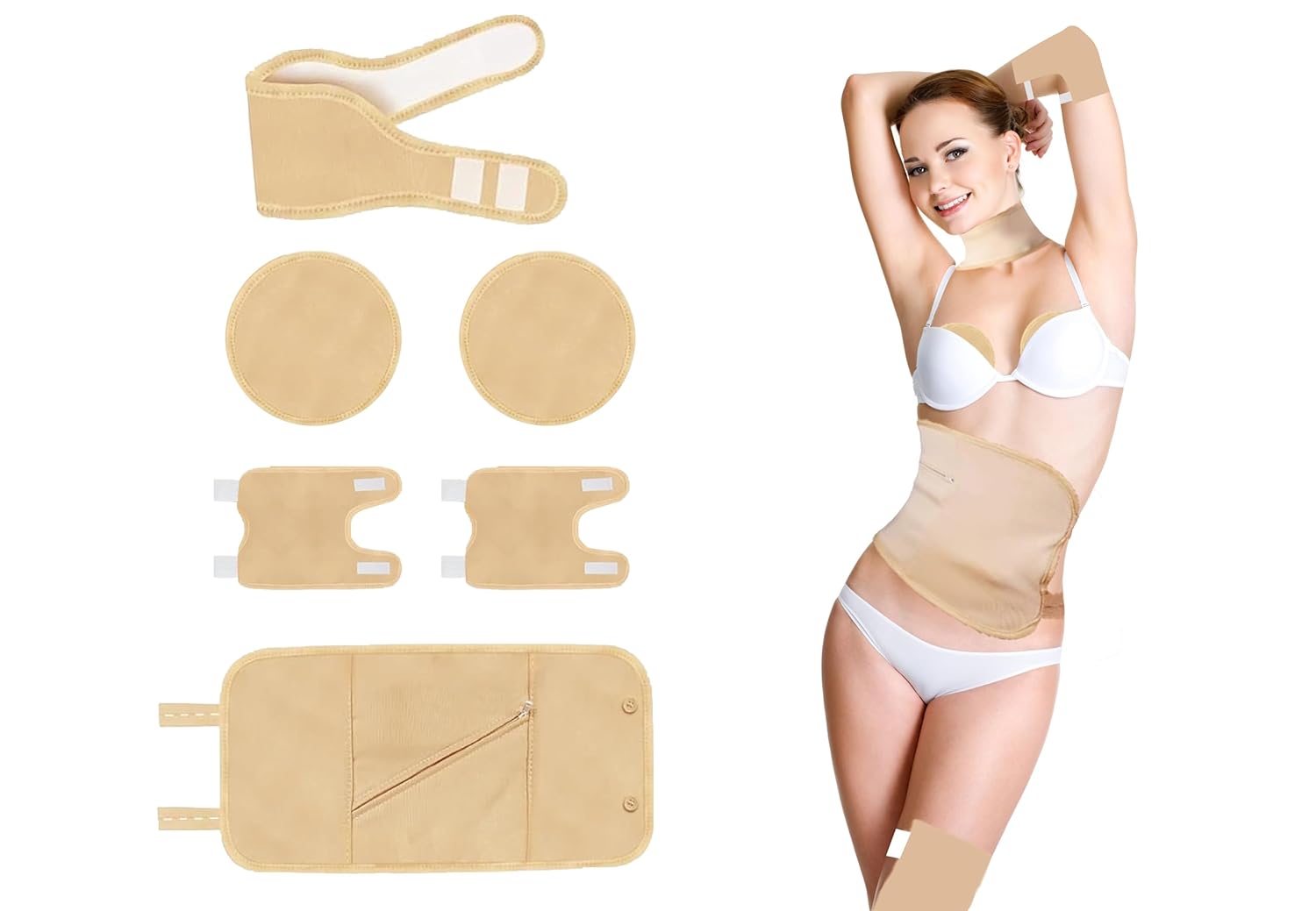 Castor Oil Pack Wrap (6 PCS), Reusable Cotton Compress Pack Kit for Neck Waist Stomach Chest Knee, Adjustable Elastic Strap Compress Packs for Liver Detox, Machine Washable Anti Oil Leak Design