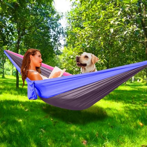 Camping Hammock, Double Hammock with 2 Tree Straps(16+2 Loops), Two Person Hammocks with 210T Nylon Parachute Portable Lightweight Hammock for Backpacking, Outdoor, Beach, Travel, Hiking, Backyard