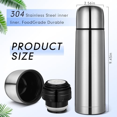 Domensi 2 Pcs Stainless Steel Beverage Bottle 17 oz/ 500 ml Thermal Water Bottle Sealed Hot Water Flask Vacuum Insulated Bottles for Travel Office Camping Hot and Cold Coffee Tea Drinks