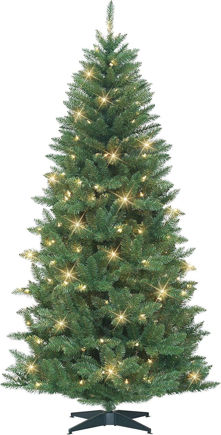Puleo International 7 ft Pre-Lit Carson Artificial Pine Tree 680 Tips 200 Clear Lights