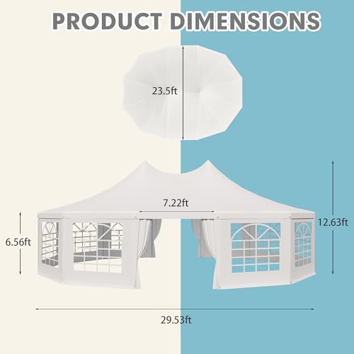EROMMY 29x23ft Party Tent, White Wedding Tent, Dodecagonal Heavy Duty Canopy with Removable Sidewalls, 10 Church Windows and 2 Pull-Back Doors, Outdoor Gazebo Pavilion Shelter Tent for Party, Event