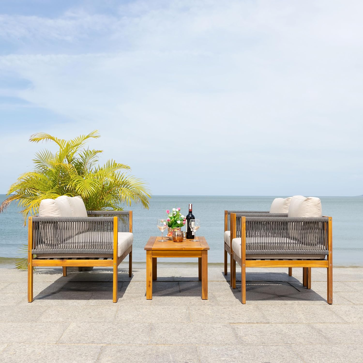 SAFAVIEH PAT7731B Wilson 4 Pc Living Outdoor Set, Grey