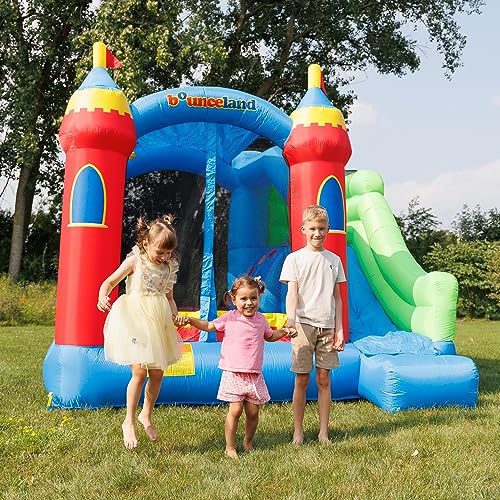 Bounceland Royal Palace Inflatable Bounce House, with Long Slide, Large Bouncing Area, Basketball Hoop and Sun Roof, 13 ft x 12 ft x 9 ft H, UL Strong Certified Blower, Castle Kids Party Theme