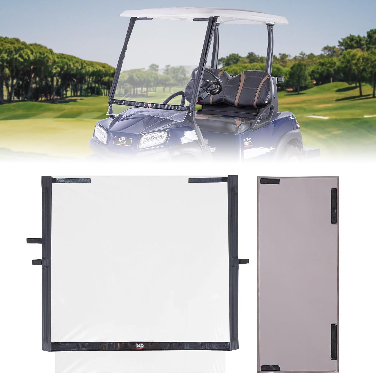 KEMIMOTO Foldable Golf Cart Windshield Compatible with Club Car DS, Tempo, Precedent, Portable Lightweight PVC with Tinted Half Windshield