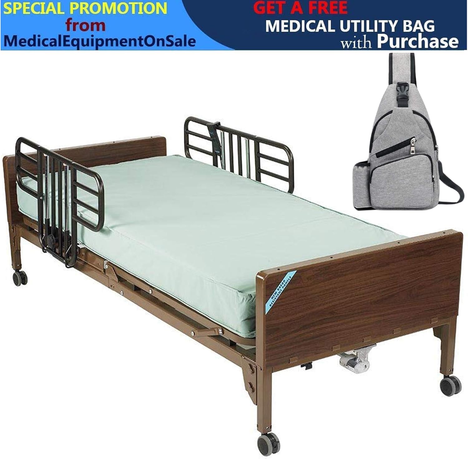 Drive Delta Ultra Light Semi Electric Hospital Bed with Half Rails and 80